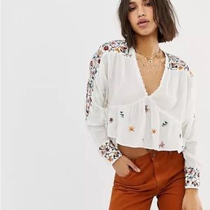 Free People Ava Embroidery Blouse - Ivory